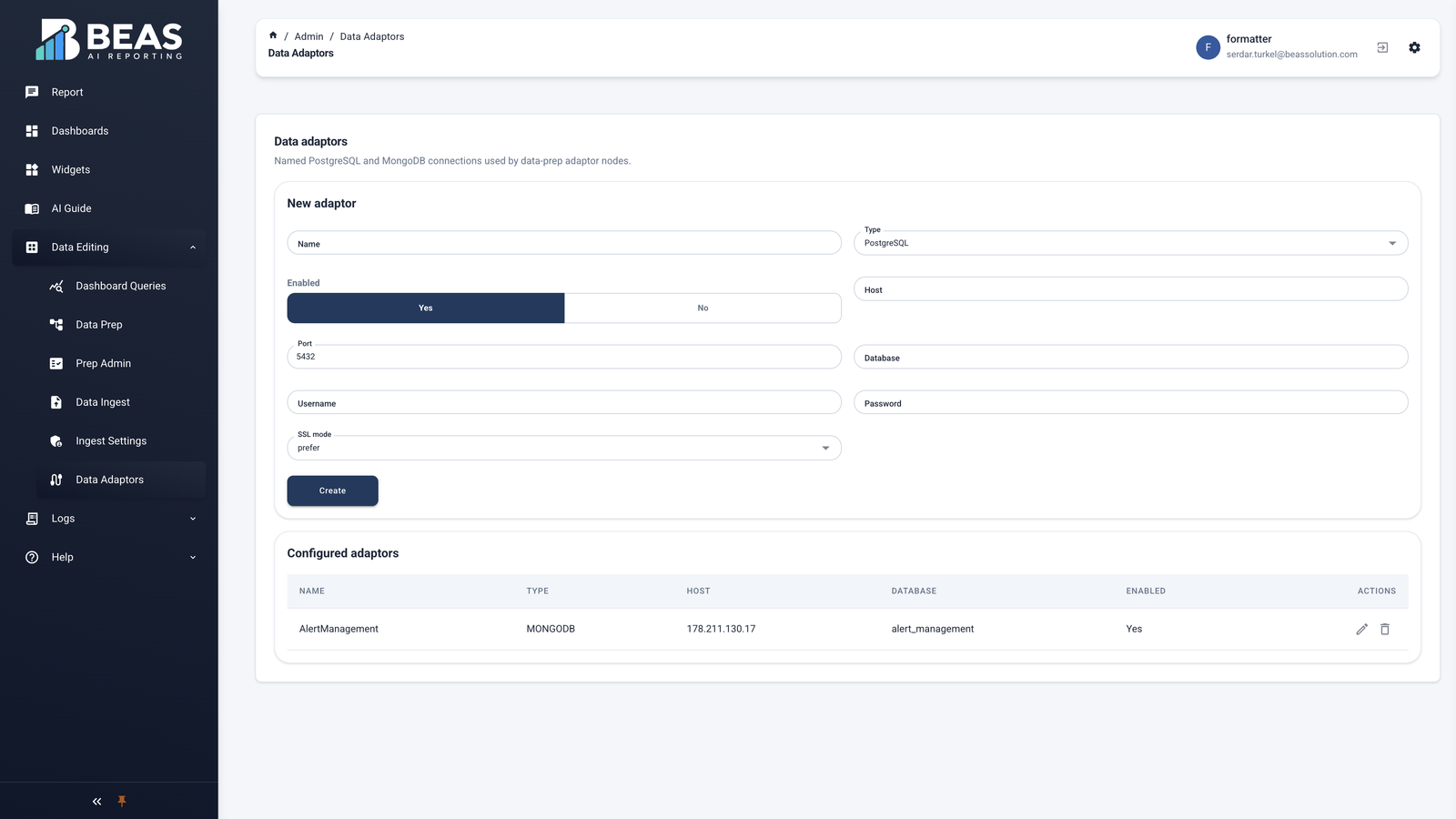 Data adaptors for PostgreSQL, MySQL, and MongoDB